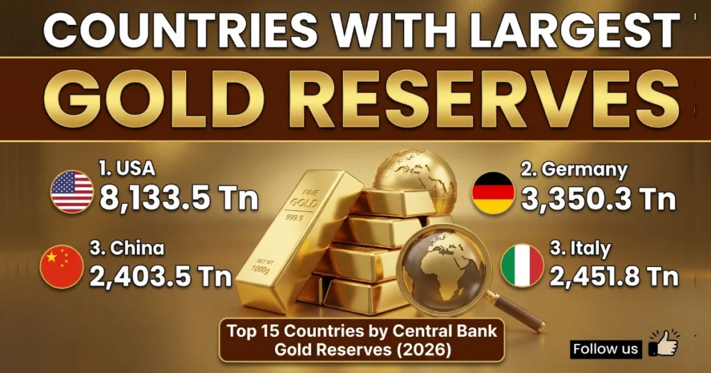 Global Gold Reserves 2026 chart showing top central banks holding gold.